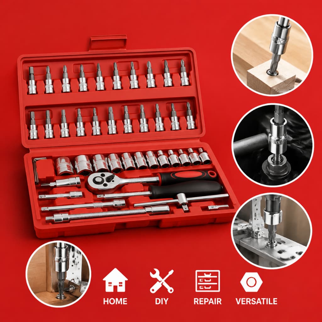 46/92 Pcs Caixa De Ferramentas Vermelho,Ferramentas DoméSticas Essenciais,SoluçõEs Completas Para ManutençãO Promoção