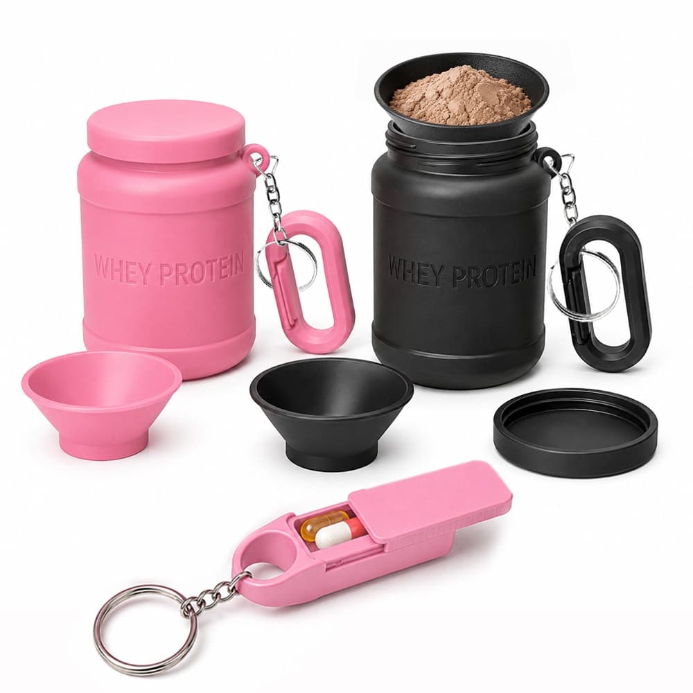 Mini Porta Whey Protein Suplemento 40g com Brinde Chaveiro Porta Vitamina