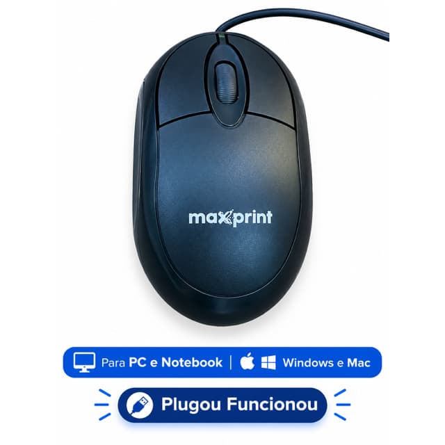 Mouse USB com Fio Óptico 1200 DPI para PC e Notebook WIndows e Mac