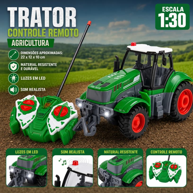 Trator Controle Remoto Carrinho Brinquedo Bateria Infantil