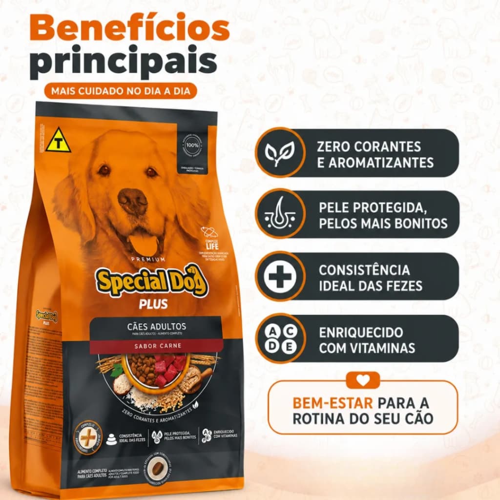 Ração Para Cachorro Adulto Plus Sabor Carne 10,1kg Ômegas 3 e 6 Com Zinco - Envio Imediato
