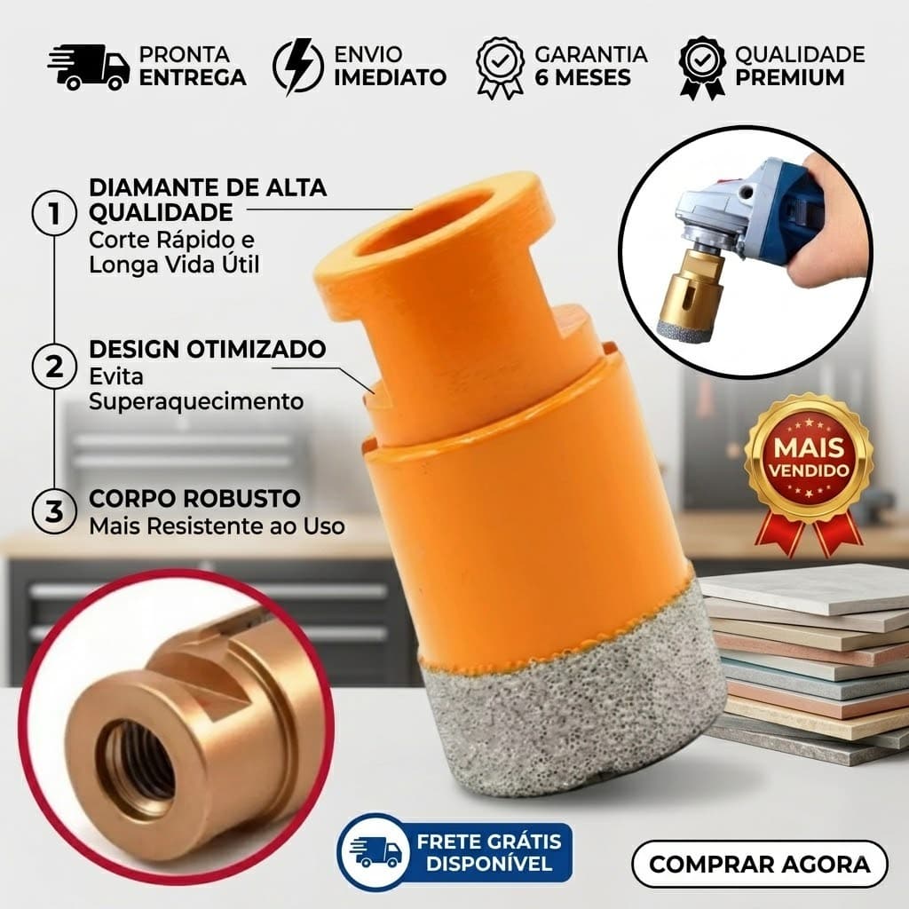 Serra Copo Broca Diamantada 25mm Para Porcelanato Mármore Vidro Cerâmica Uso em Esmerilhadeira