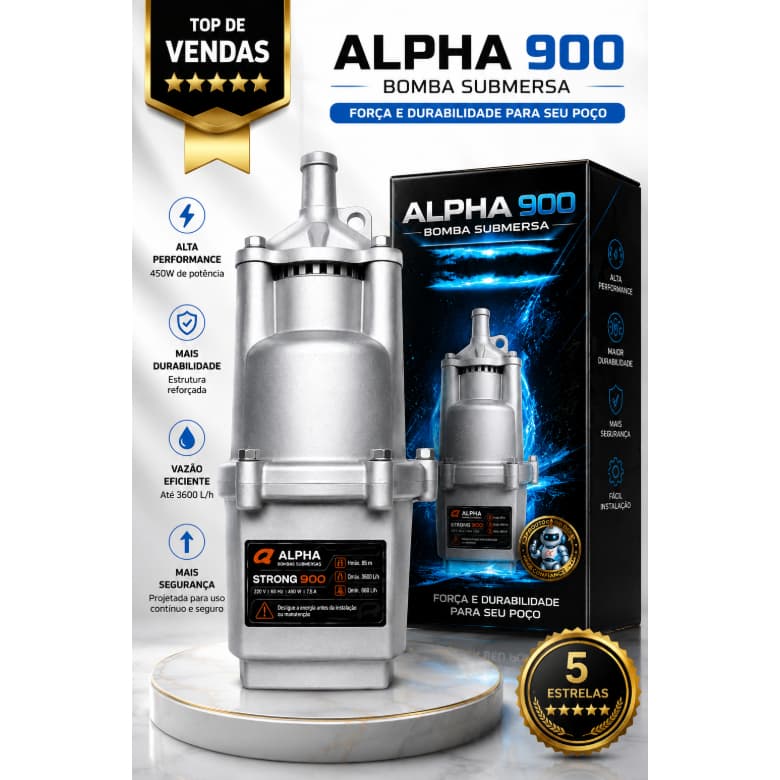 Bomba Original Submersa Vibratória Premium KIT Completo Para Poço e Cisterna 900 - 2300 l/h-450w-Alpha
