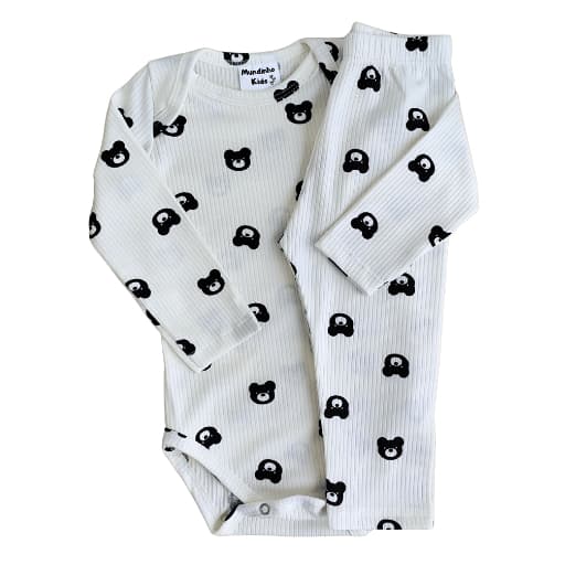 Conjunto Manga Longa Canelado Body Bebê Menina Body+Calça Tipo Mijão Diversas Cores e Estampas