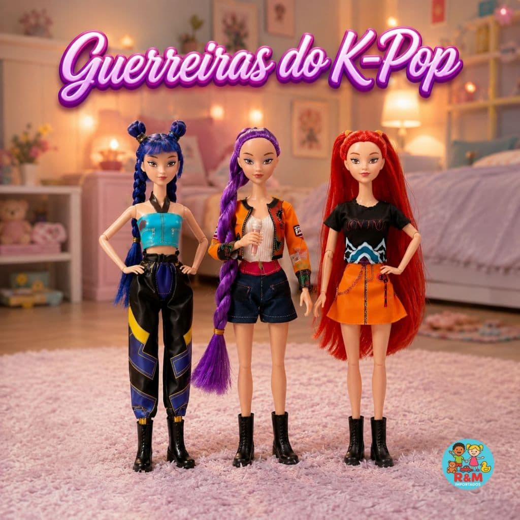 Kit 3 Bonecas K-Pop Demon Hunters Guerreiras Som Musical Articuladas 30cm C/Acessorios Mira Rumi Zoey