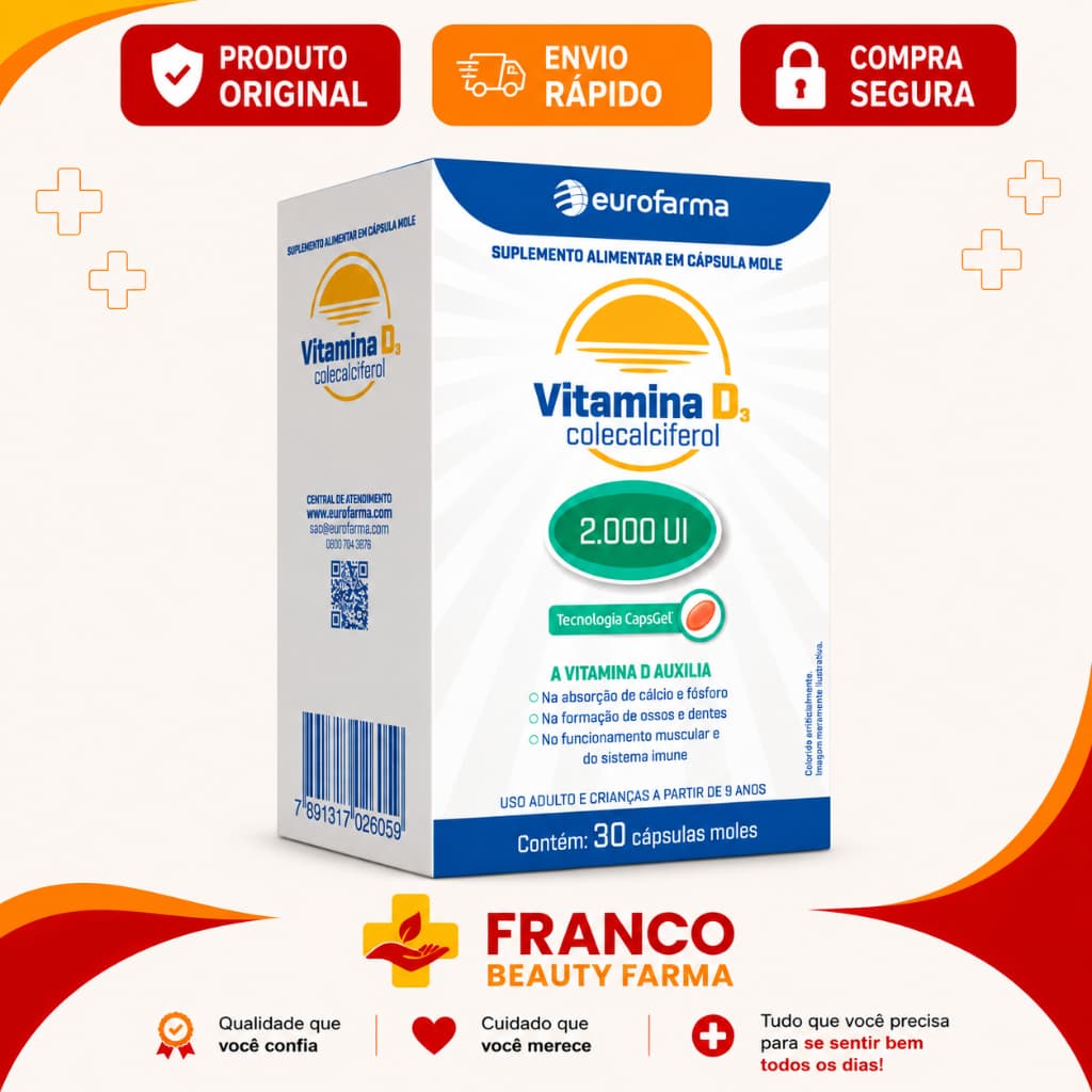 Vitamina D 2000Ui Suplemento Alimentar Com 30 Cápsulas - Eurofarma