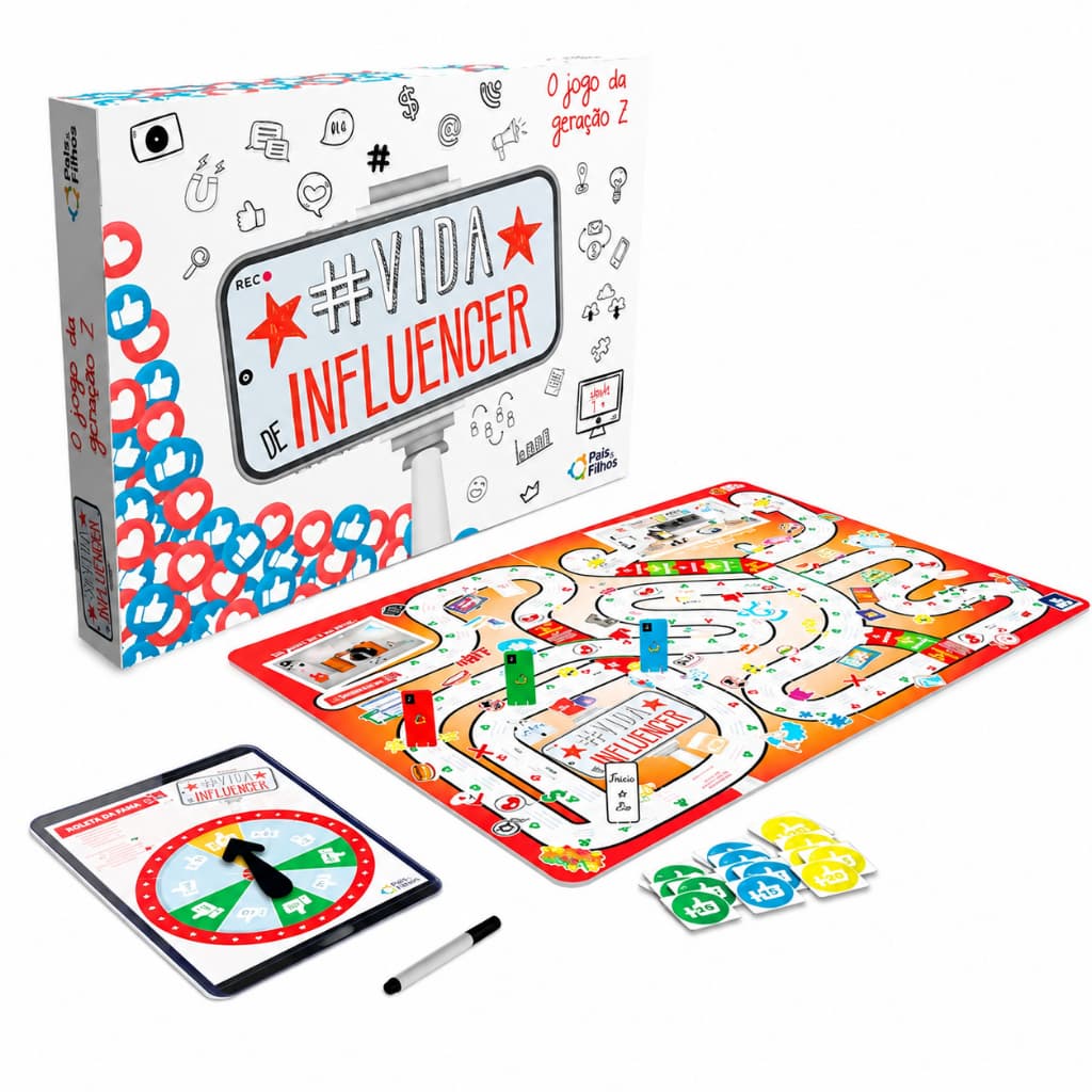 Jogo de Tabuleiro Vida de Influencer Para Diversão em Família Pais e Filhos Jogo da Geração Z
