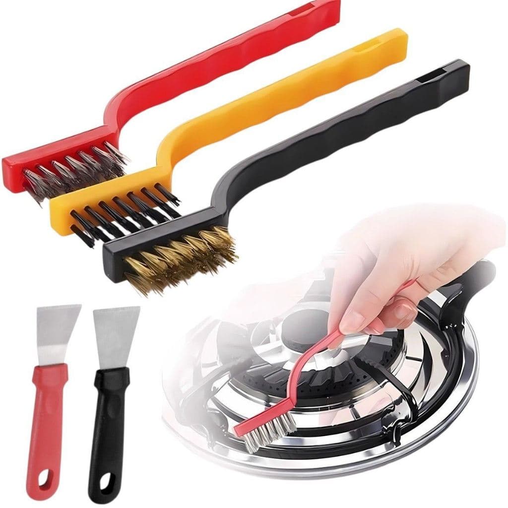 Kit Escova De Limpeza Aço Metal Nylon Multiuso + duas espátulas