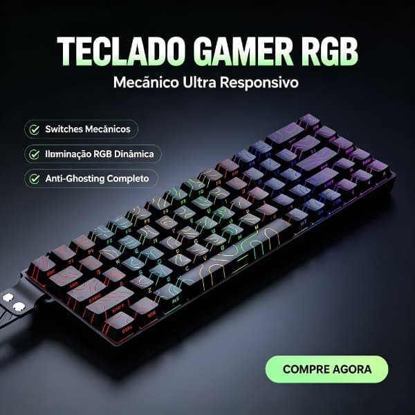 Teclado Mecânico Gamer68Teclas,16 Efeitos de Iluminação RGB, Anti‑Ghosting Total, ConexãoCom Fio,PortátilparaNotebookepc