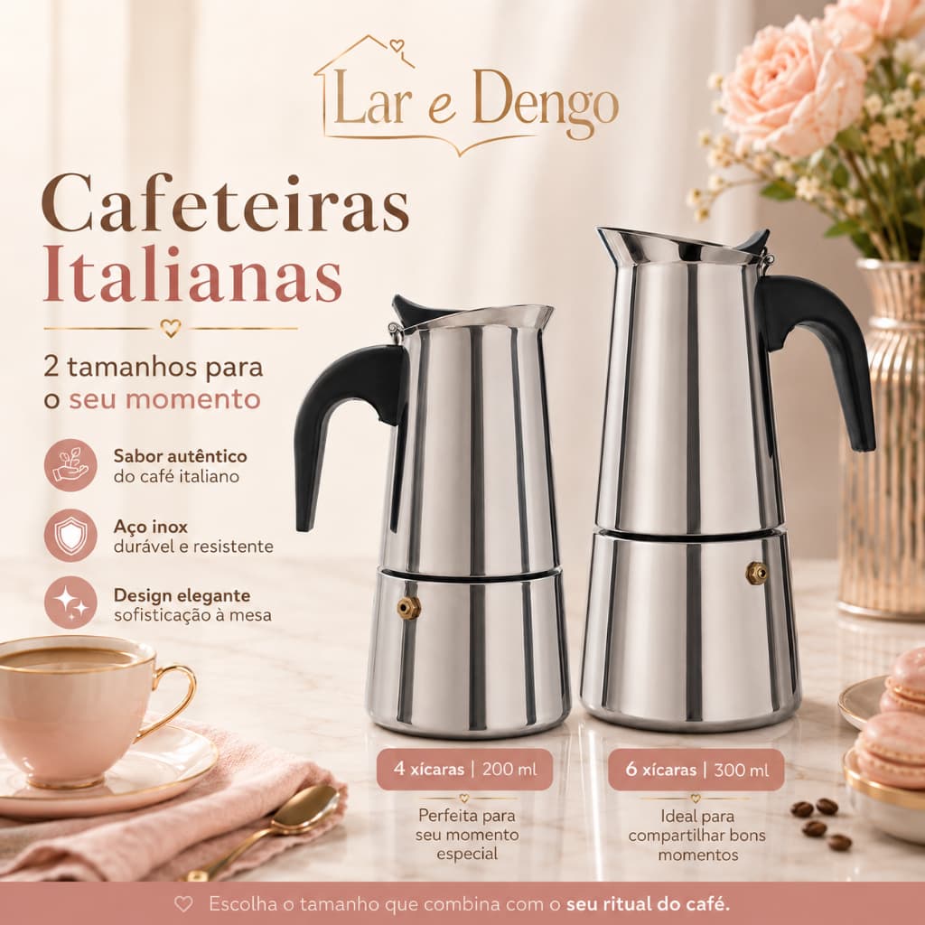 Cafeteira Italiana Inox Moka 4 ou 6 Xícaras 200ml 300ml Café Expresso