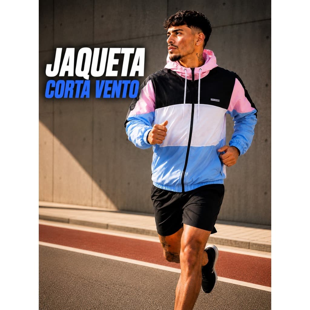 Jaqueta Corta Vento Masculina Ultra Leve Quebra Vento Secagem Rápida Com Cordão na Touca e Bolsos