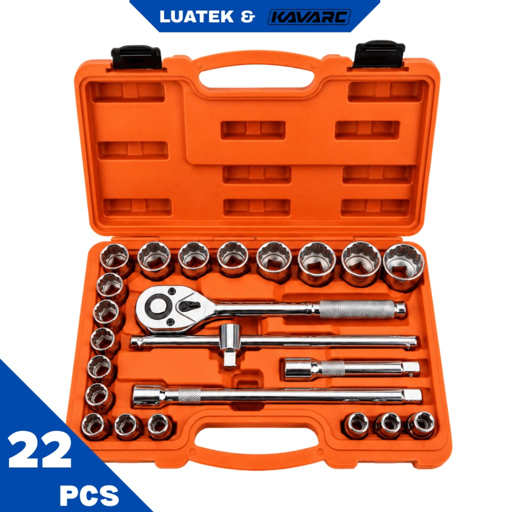 Kit Chave Catraca com Soquetes 22 Peças 1/2 Jogo de Ferramentas com Maleta para Mecânica Automotiva