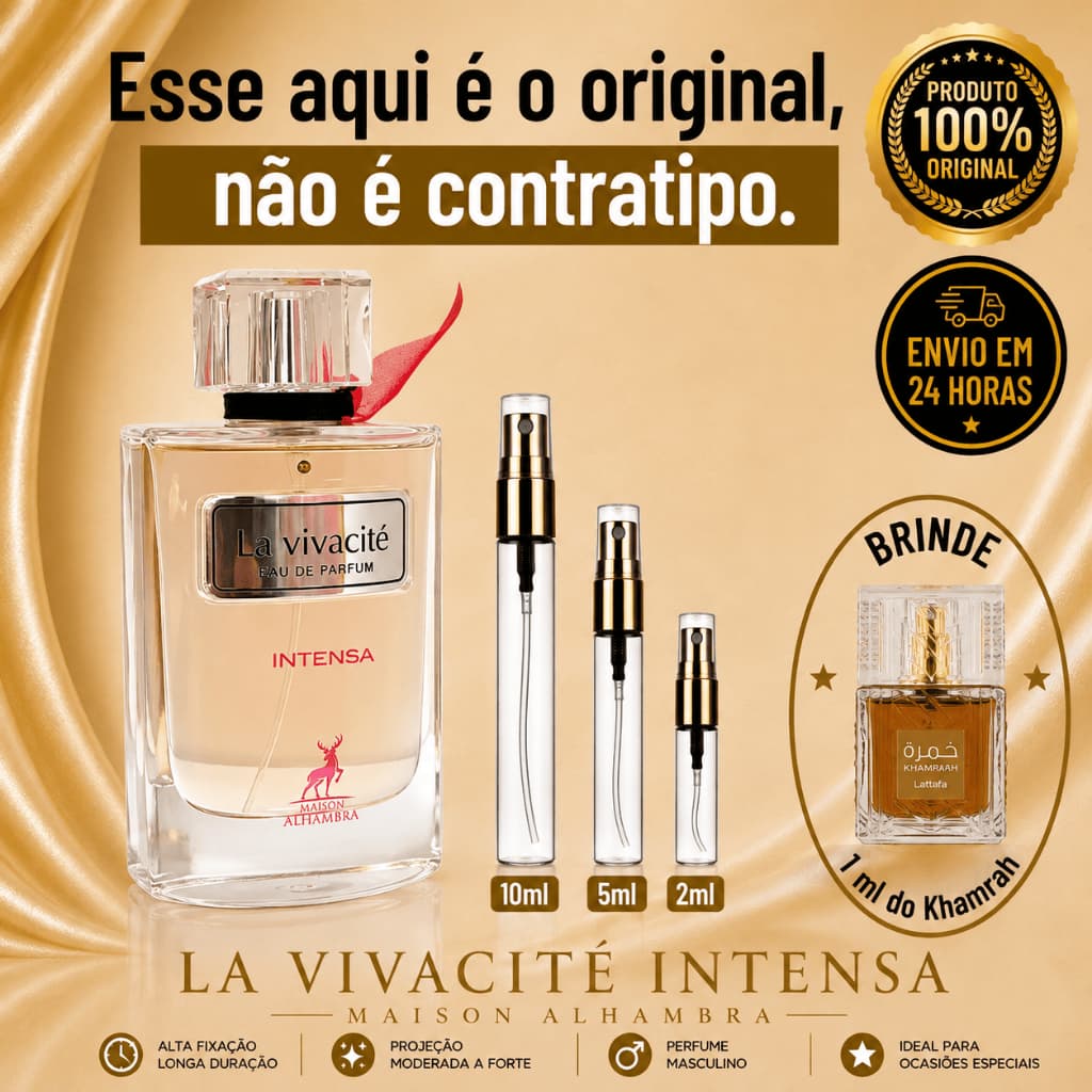 La Vivacité Intensa -  Perfume Árabe Feminino - 100% ORIGINAL - Importado - Alta Fixação - Alta Projeção - Doce Baunilha