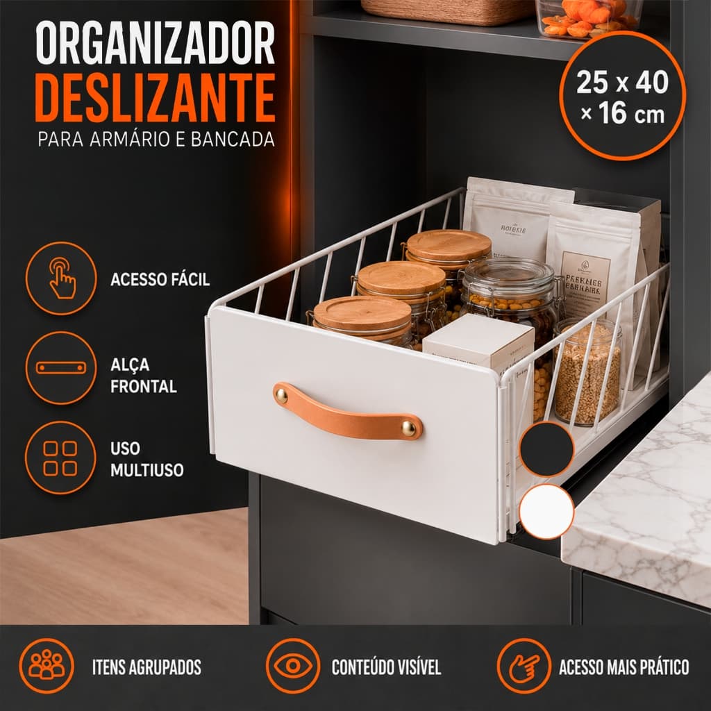 Organizador de Cozinha Deslizante Multiuso Grande Para Armário E Bancada Com Alça
