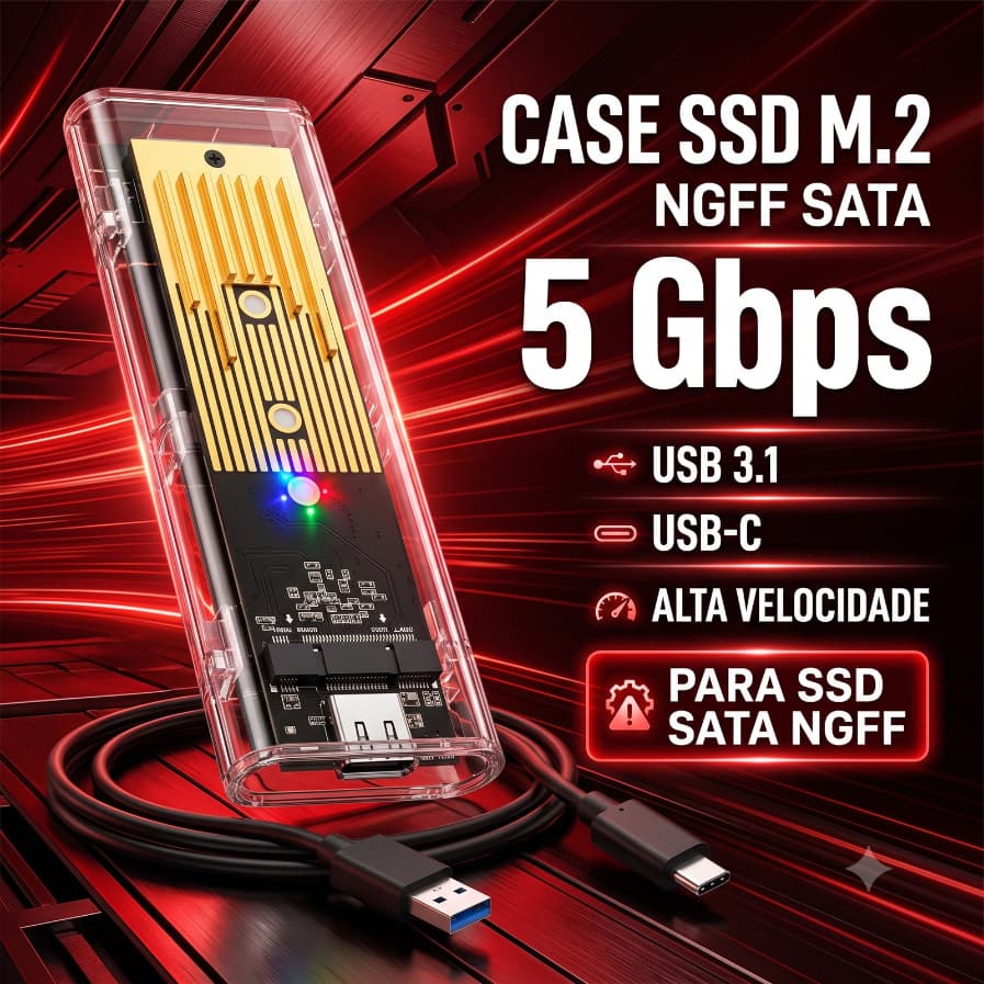 Case Ssd M2 Sata Ngff Usb Tipo C 5gbps Externo Inox