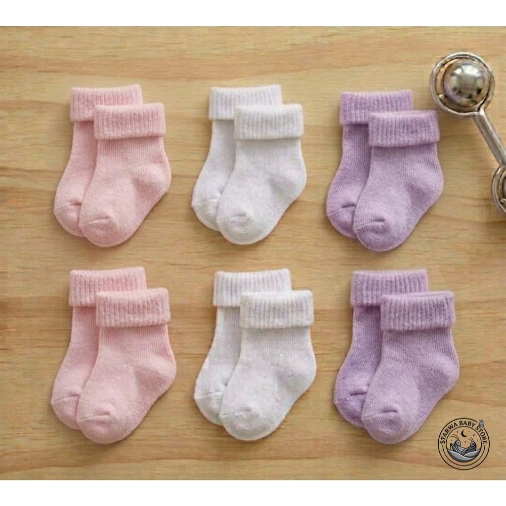 Kit 6 Pares de Meias para Bebê Recém Nascido RN Menino Menina Liso Conforto Saída de Maternidade Enxoval (0 a 10 Meses)