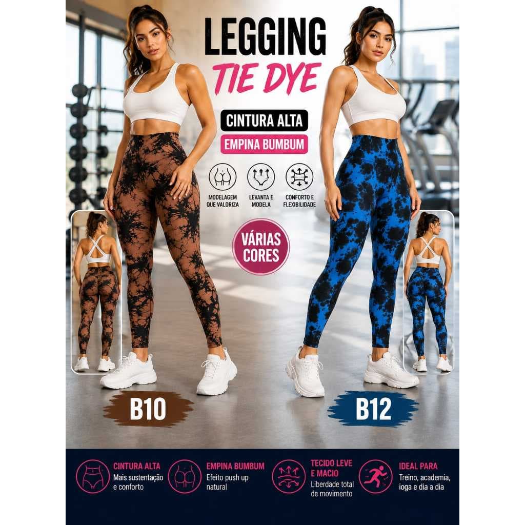 Calça Legging Fitness Feminina Tie Dye Cintura Alta Empina Bumbum Modeladora para Academia e Treino