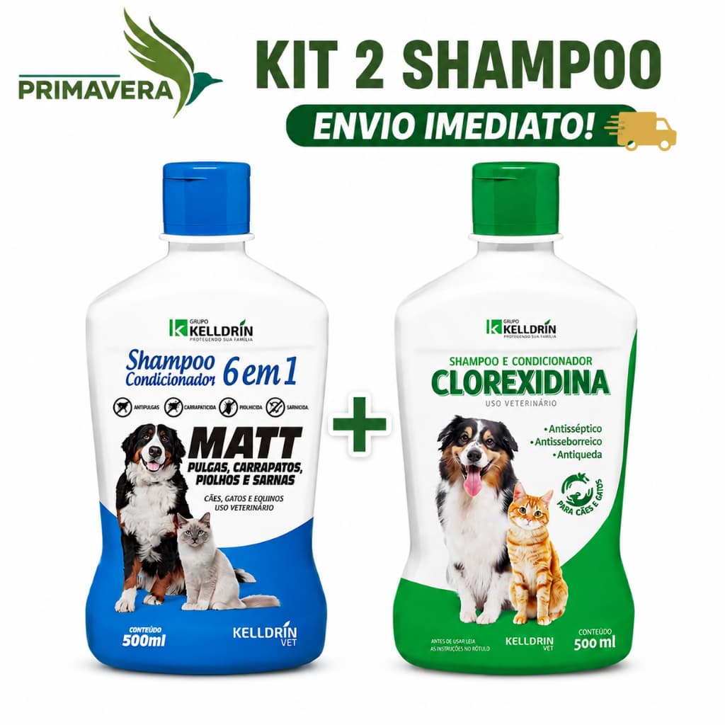 Kit Shampoo Clorexidina Shampoo 6x1 Mata Pulgas Carrapatos  Para Gato Cachorro