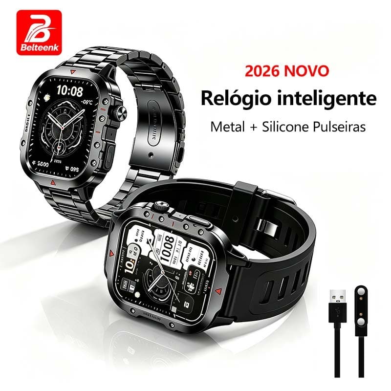 Smartwatch Relógio Inteligente Masculino Belteenk 2.01" HD assistente de IA Chamada Bluetooth IP68 à Prova de água