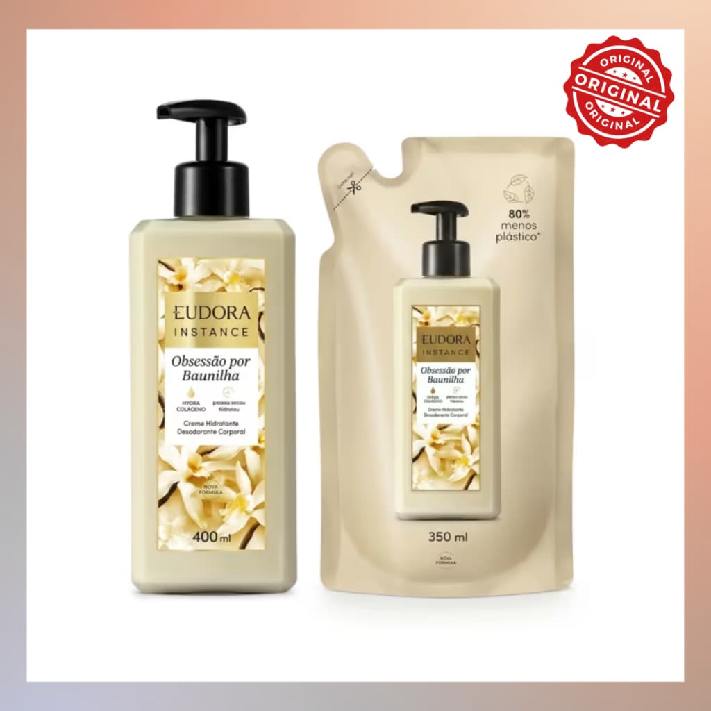 Creme Hidratante Corporal Eudora Instance Obsessão por Baunilha 400ml + Refil 350ml Desodorante Perfumado Com Karité