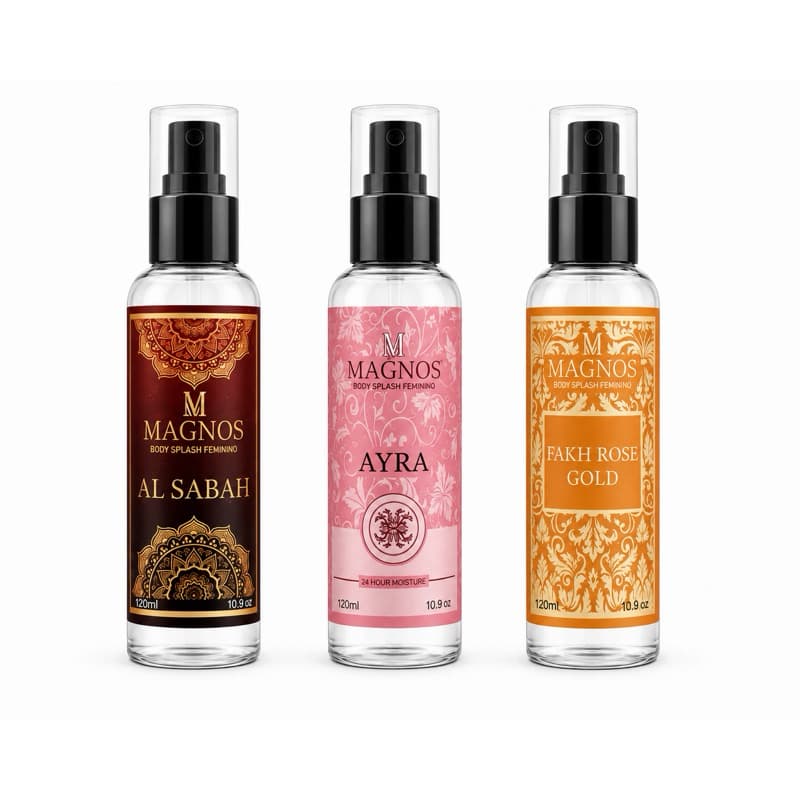 Kit 3 Body Splash Feminino Arabe Magnos 120ml Cada | Al Sabah + Ayra + Fakh Rose Gold | Perfume Importado