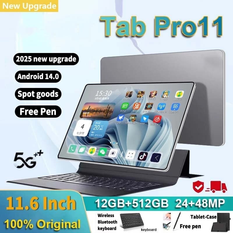 2026 Novo Tablet Pro11 com Android 11,6 polegadas 12 GB + 512 GB dois slots para SIM 5G Wi-Fi e cursos on-line