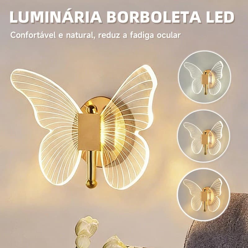 Luminária de Parede Borboleta LED 3 Tons de Luz Bivolt 110V‑220V Decoração Quarto Sala Cabeceira