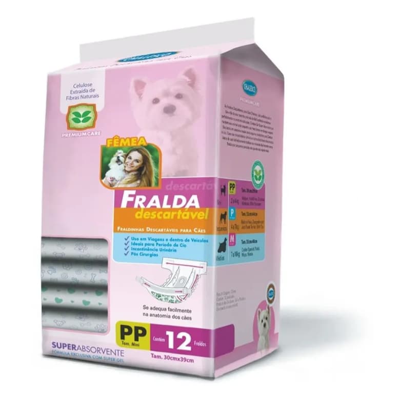 Fralda Descartável Para Fêmea Cães com 12 unidades