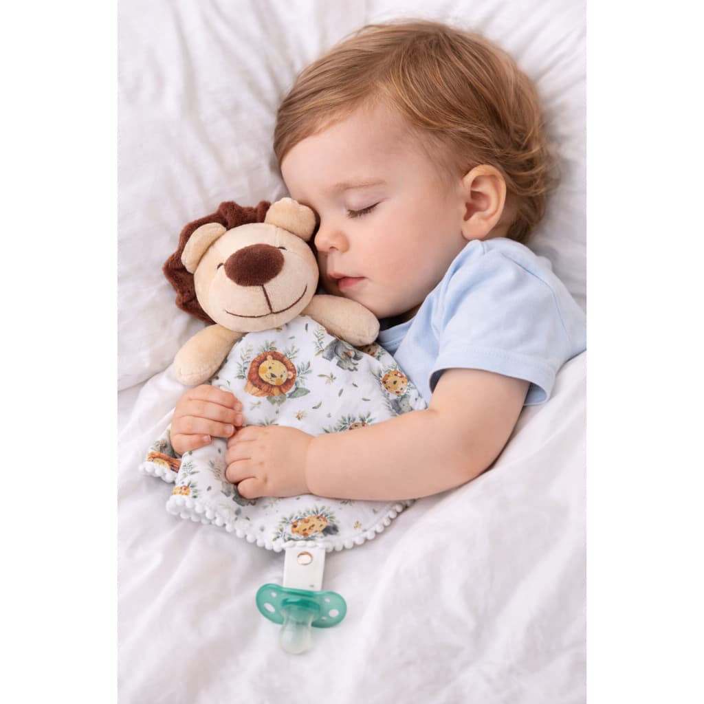 Naninha Bebê Pelúcia 28 cm x 28  cm Prendedor de Chupeta Estampas Variadas Leão Urso Ursa Elefanta Elefante Super Macias