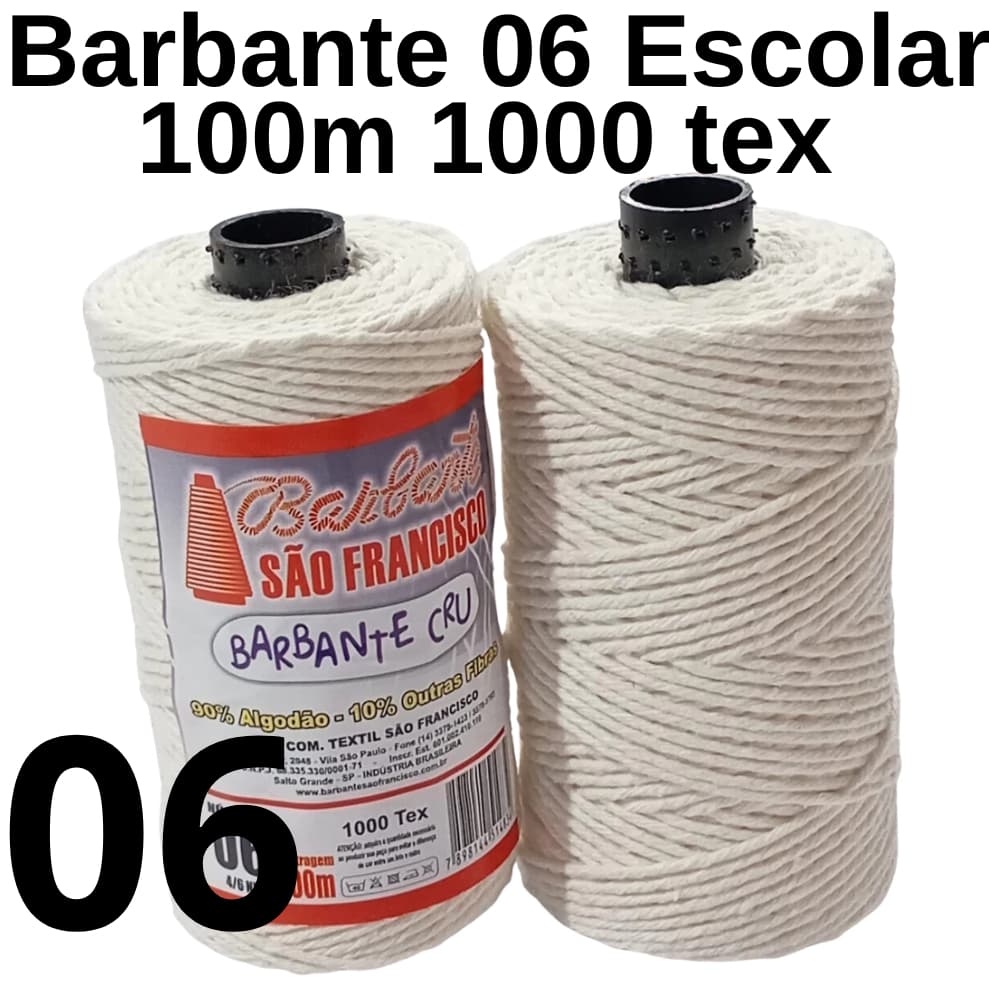 KIT 10 Barbante Cru Escolar N°6 - Tubo de 100m. Linha de Crochê PARA ARTESANTOS ESCOLARES.