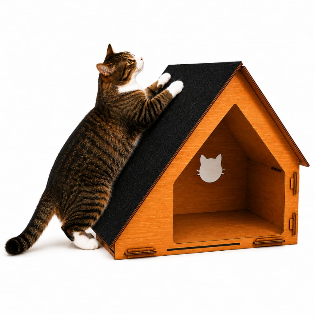 Rampa Arranhador Gato Casinha para Gatos Mdf Pintado e Cru 30x30x46cm