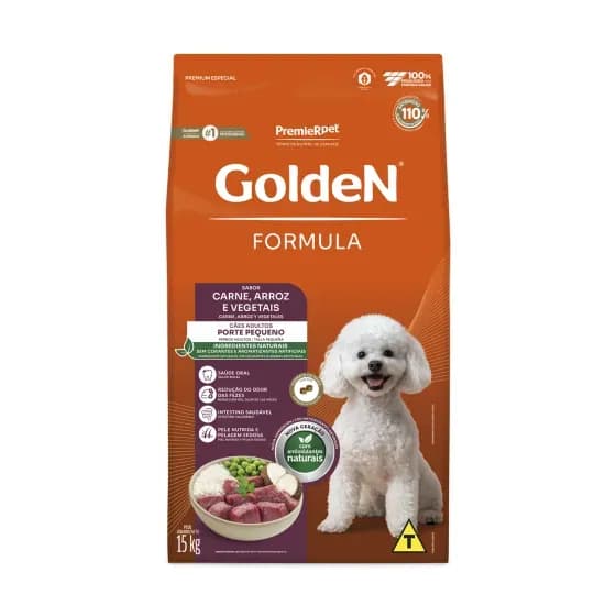 Ração Golden Fórmula para Cachorro Adulto Porte Pequeno Mini Bits Carne e Arroz 15kg Premier Pet Cães