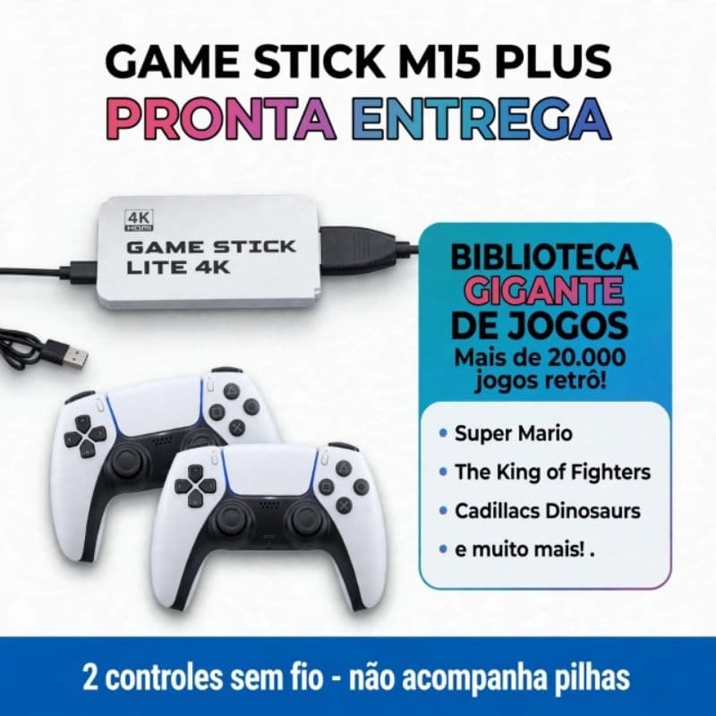 GameStick M15 plus 4K 2 controle sem fio HDMI 2.4 wireless Videogame Console
