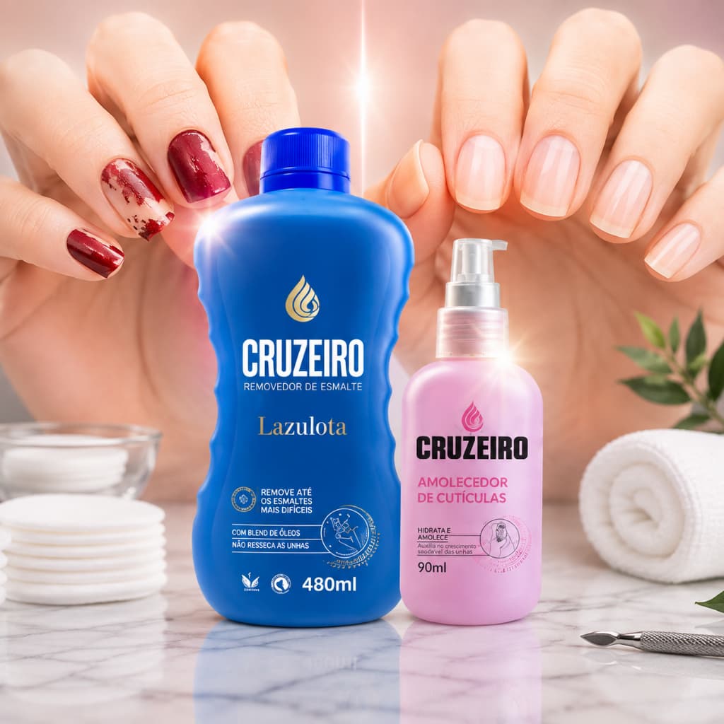 KIT Linha Unhas Cruzeiro ACETONA 480ml + Amolecedor de Cutículas Cruzeiro 90ml 2x1 Remoção Eficiente