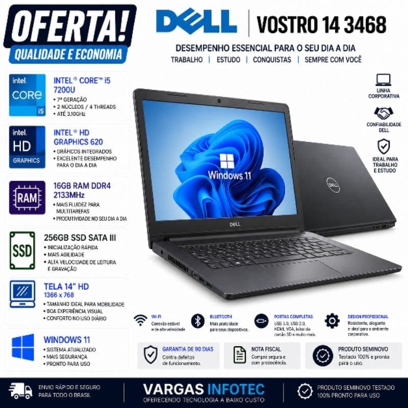 NOTEBOOK DELL VOSTRO BARATO / I5 7200U  / 16GB RAM / 256GB SSD / 14" / W11
