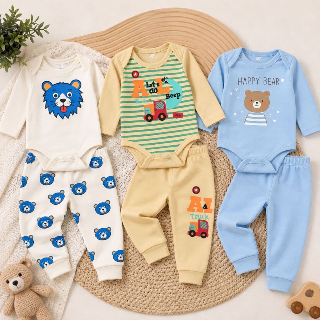Kit 2 ou 4 Body Longo Bebê Menino + Calça Mijão Sortidos RN ao GG Enxoval, Maternidade Roupa de Bebê