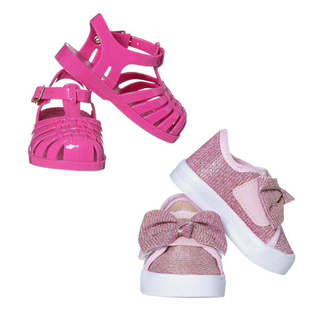 Kit 2x Calçado Menina Sandália + Tênis Glitter Velcro Infantil Lançamento Moda Confortável