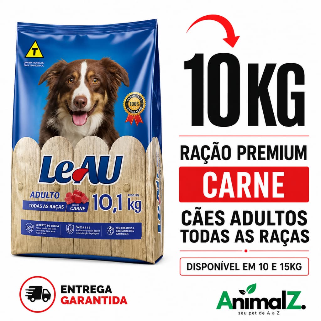 Racao Para Caes Adultos Cachorro Adulto Todas as Raças Leau Dog Sabor Carne 10kg