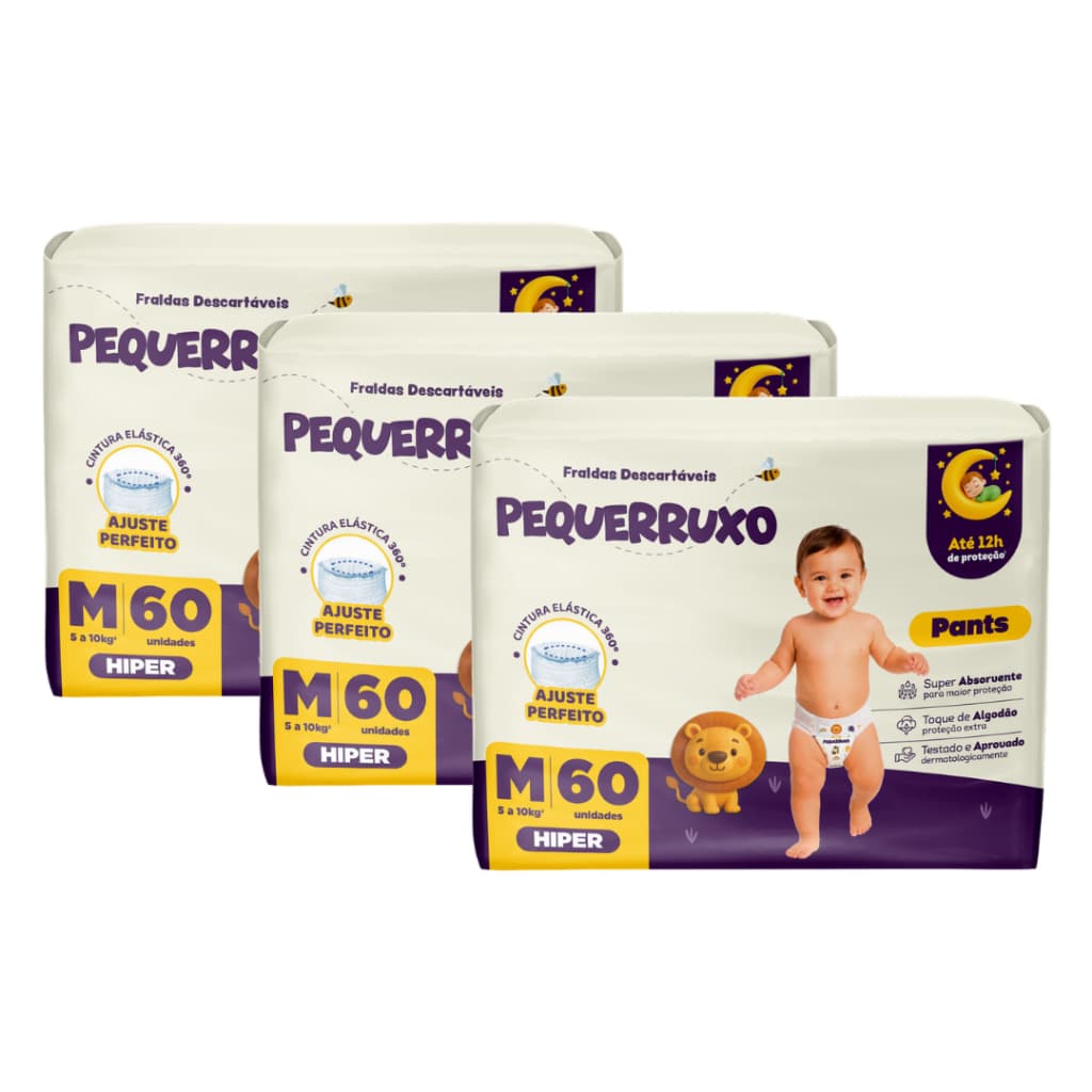 Kit 3 Fralda-Calça Pequerrucho Pants Infantil Shortinho Hiper