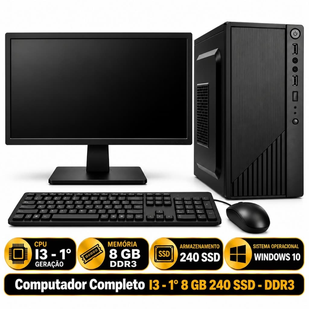 Computador Completo Intel Core i3 1ª Geração | 8GB | SSD 240GB - DDR3