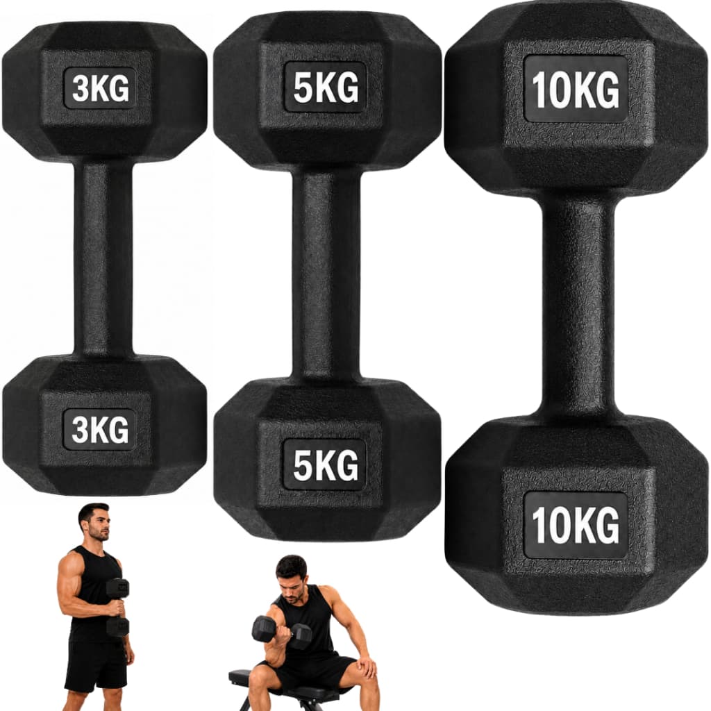 "Halter Sextavado Emborrachado 3kg 5kg 10kg Peso Academia Musculação Treino Funcional Fitness em Casa "