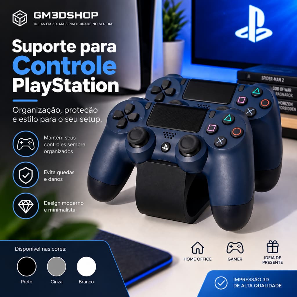 Suporte para Controle PS3 PS4 PS5 – Base para Controle de Videogame Gamer Playstation