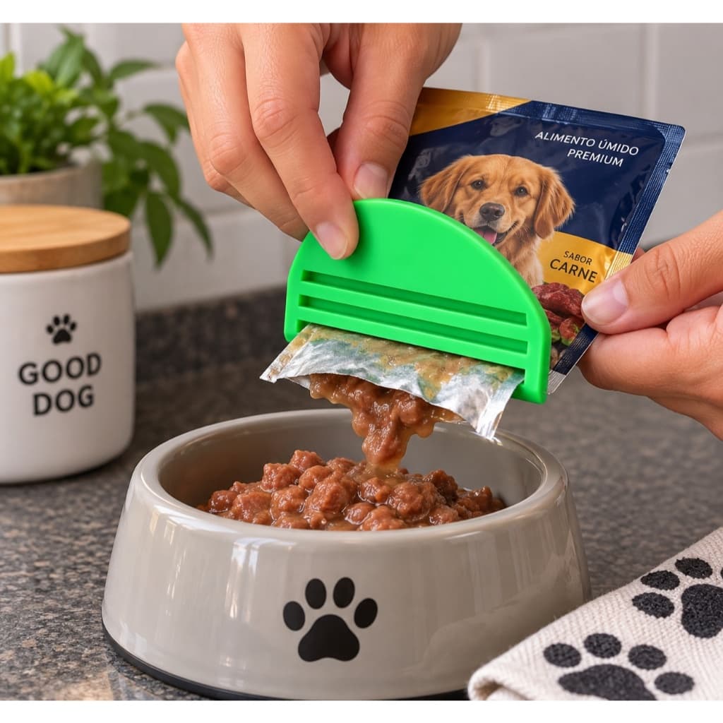 Espremedor de Sachê Pet 12cm Raspador de Ração Úmida para Cachorro e Gato