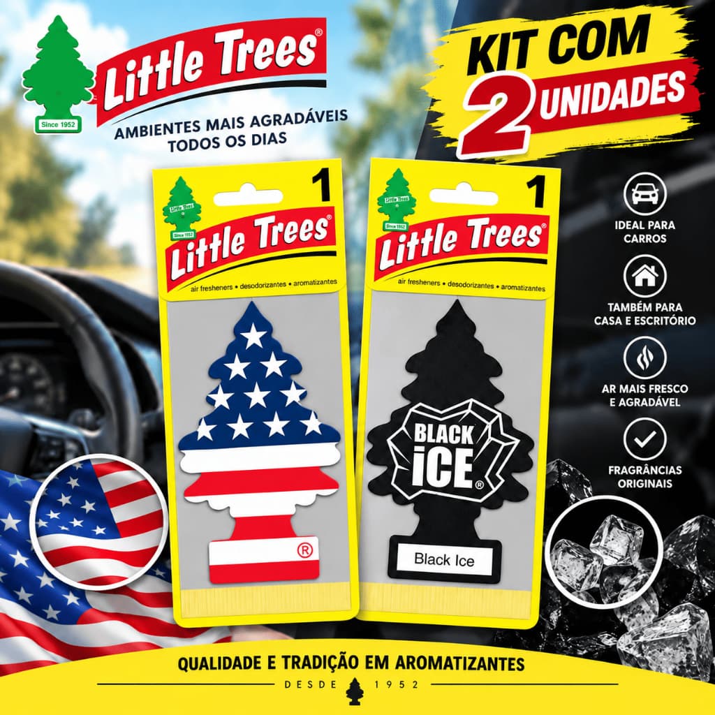 Kit 2 Aromatizante Little Trees para Carro Cheirinho Automotivo Perfume Várias Fragrâncias
