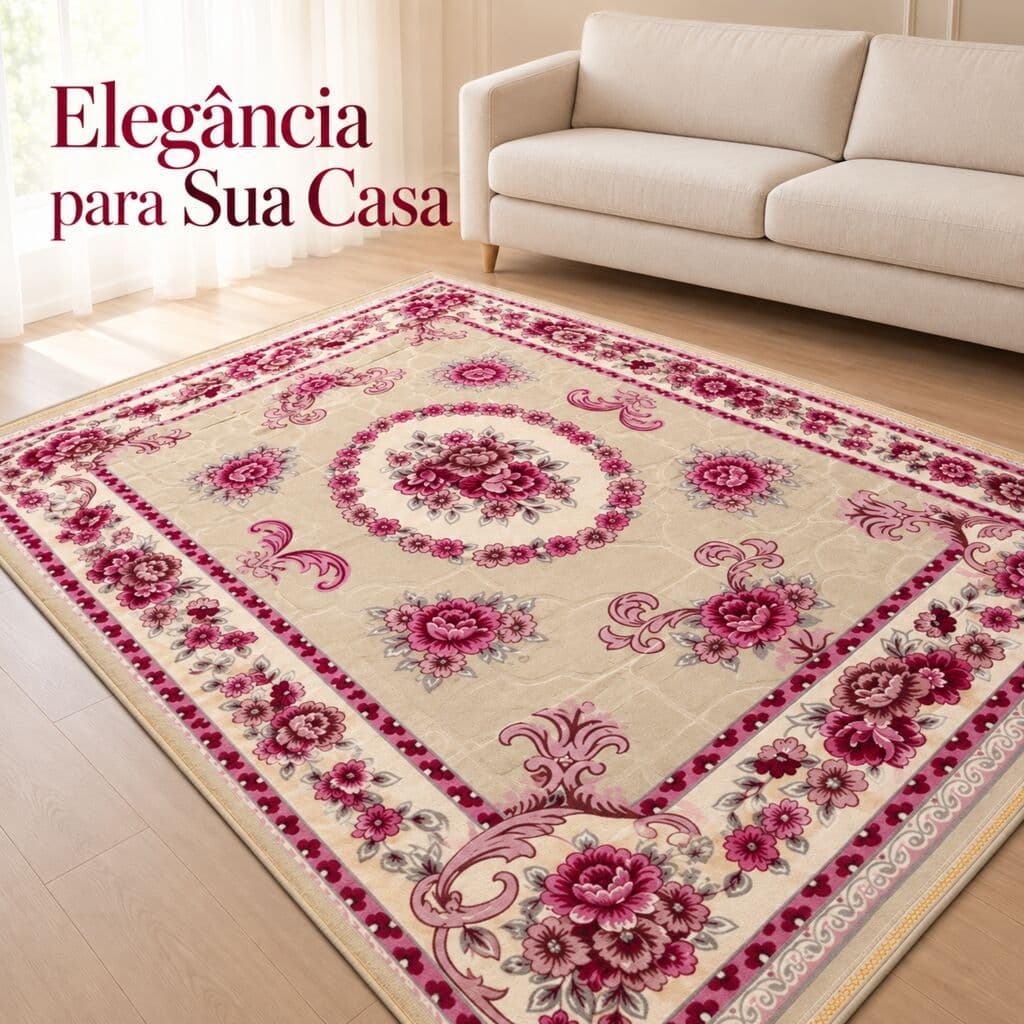 Tapete para Sala e Quarto 145x195cm Aveludado Floral Grande Antiderrapante