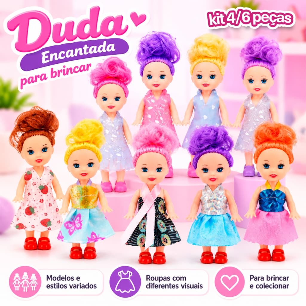 Kit 6 Mini Boneca Articulada Brinquedo Infantil Presente para Meninas Kit 4 ou 6 Bonecas