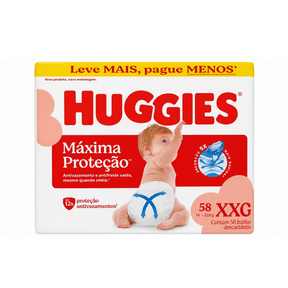Fralda Huggies XXG 58 Unidades Máxima Proteção 12h Antivazamento Conforto
