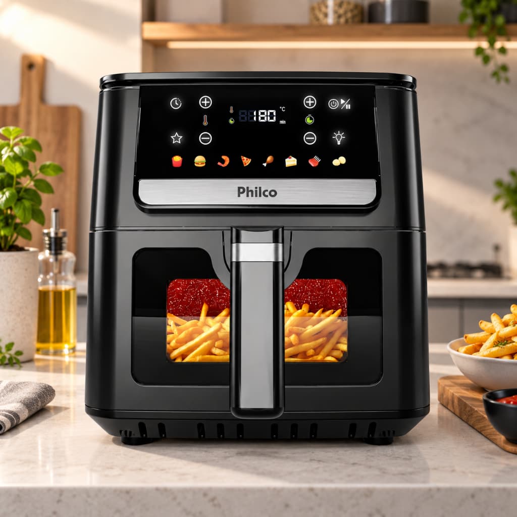Fritadeira Elétrica Air Fryer Philco PAF65A 6,5L Digital Visor Glass Redstone 1700W