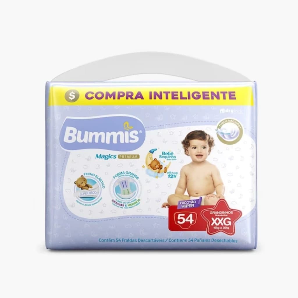 Fralda Descartavel Capricho Bummis Tubos Magicos Pacotao Hiper XXG 54 Unidades