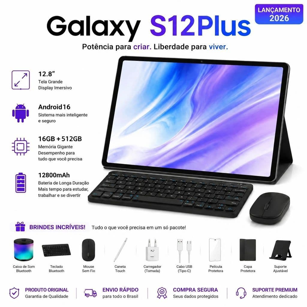 Galaxy S12Plus Tablet 12.8" 2K FHD+|16GB RAM + 512GB ROM |Android 15| 2K screen 32MP + 58MP cameras 12800mAh battery 5G